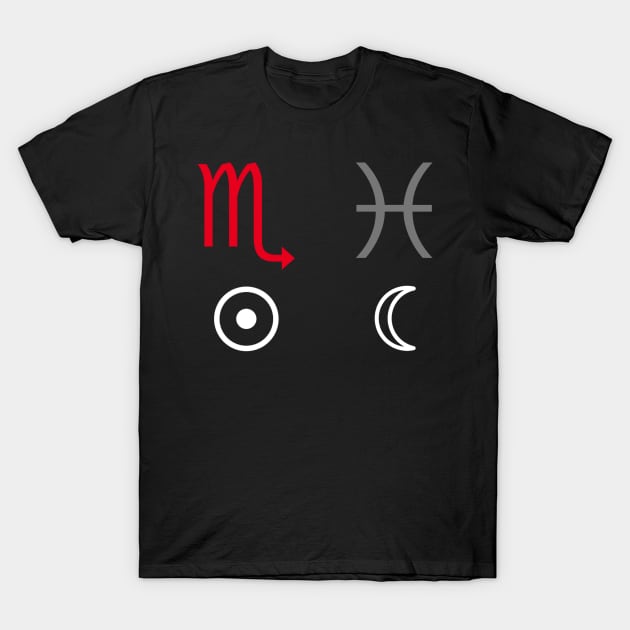 Scorpio Sun Pisces Moon Zodiac Sign T-Shirt by Horosclothes